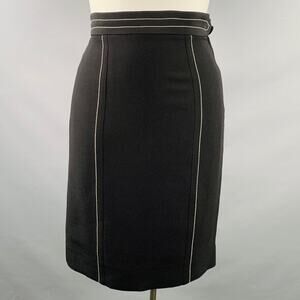 MOSCHINO Size 12 Black White Rayon Blend Contrast Stitch Pencil Skirt